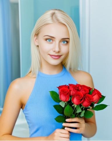 Sophisticated AI companion in an elegant blue velvet gown